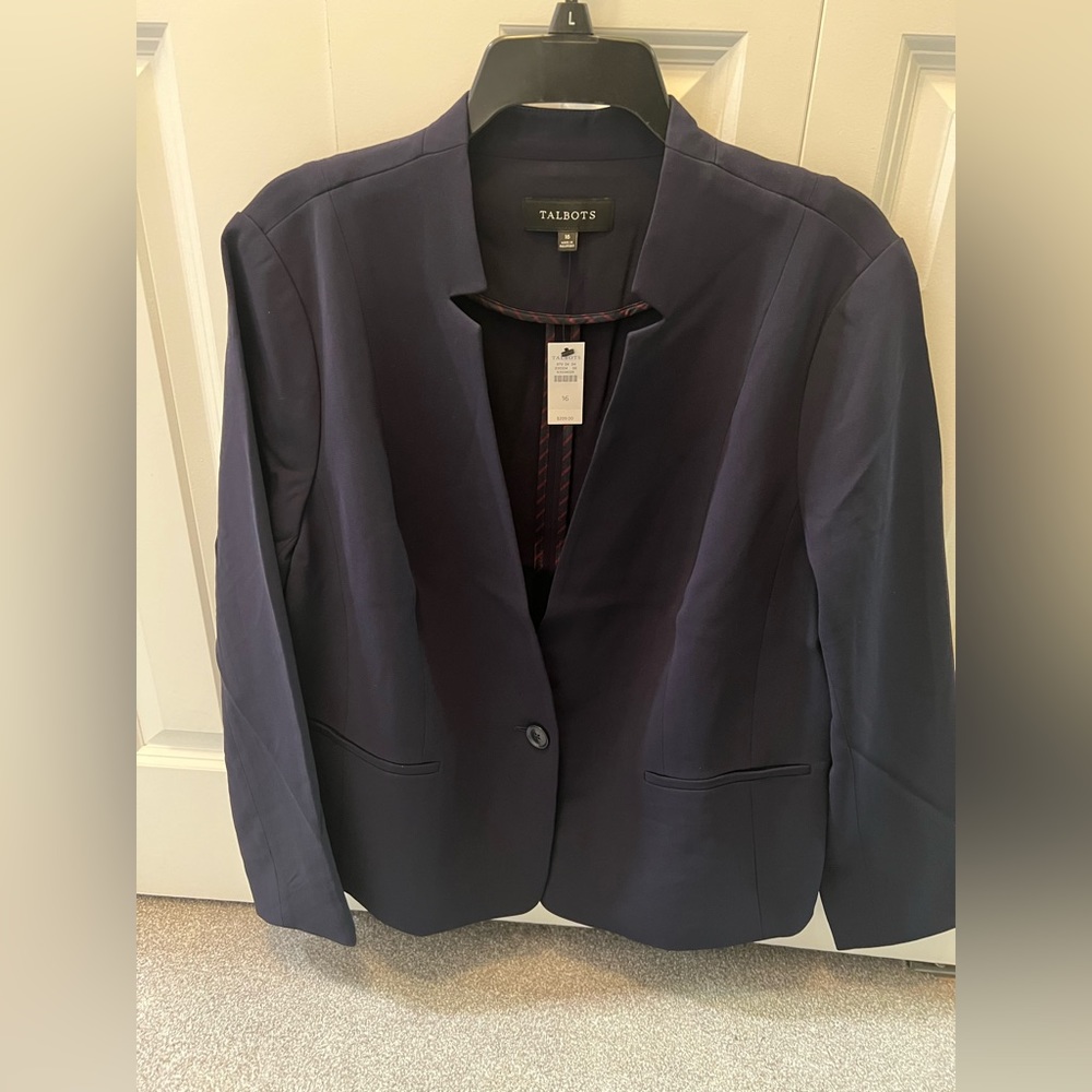 Talbots Easy Travel Stand Collar Blazer - Navy - size 16
